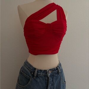 Red Asymmetrical Crop Top